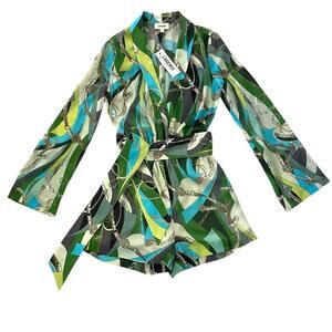 L'Agence Arabell Romper Sea Green Swirl Chiffon Belted Women's Size 0 NWT